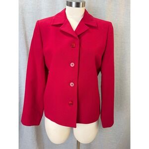 Talbots Vintage Red Worsted Wool Women's Blazer Button Front Classic Petite 8